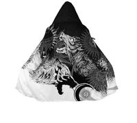 Mythologie Nordique Impression Numérique Loup Celtique Parka Overcoat, Unisexe Mode Totem Nordique Coupe Décontractée Hiver Trench, Chaude d'hiver Faux Cachemire Hache Viking Cape Manteau(Wolf,L)