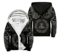 Mythologie Viking Homme Sweat à Capuche Hiver Chaud Hoodie épaisse Pull à Capuche Doublée Polaire Manche Longue Veste à Capuche Avec Fermeture éclair Intégrale(Mjölnir,XXL)