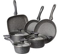 Mythos, Ensemble De Casseroles Et Poêles Avec 3 Casseroles, 2 Poêles, 1 Grille, 3 Couvercles, 9 Pièces, Aluminium, Gris