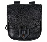 Mythrojan Belt Pouch Viking Leather Belt Bag Medieval Belt Bag Renaissance Costume Accessories LARP Waist Bag Cosplay Coin Purse Antique Vintage Coin Pouch - Black