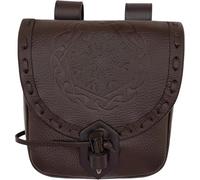 Mythrojan Belt Pouch Viking Leather Belt Bag Medieval Embossed Bag Renaissance Costume Accessories LARP Waist Bag Cosplay Coin Purse Antique Vintage Coin Pouch - Brown