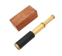 Mythrojan Brass Handheld Telescope 9" Mini Leather Brass Spyglass with Wooden Box - Pirate, Spyglass Collapsible Monocular Decorative Telescope Perfect for Gift