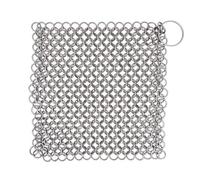 Mythrojan Cast Iron Cleaner, 5.9 inches Rectangle Chainmail Scrubber with Hanging Ring Dishcloth 316L Stainless Steel Chainmail Scrubber for Skillet, Wok, Pan & Pots Cleaner