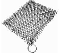 Mythrojan Cast Iron Cleaner, 5.9 inches Rectangle Chainmail Scrubber with Hanging Ring Dishcloth 316L Stainless Steel Chainmail Scrubber for Skillet, Wok, Pan & Pots Cleaner