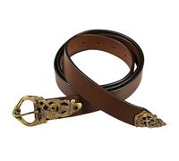 Mythrojan Ceinture Viking en cuir « Midgard Serpent» avec boucle et chape en laiton massif, idéale pour les boucliers et les guerriers en LARP SCA, marron, 50" Long (Fits Waist 25-41")