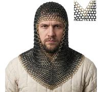 Mythrojan Chainmail Coif Armure Acier doux Butted Calibre 16 Grade Soldat - Noir - Large