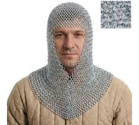 Mythrojan Chainmail Coif Medieval Knight Renaissance Armor Chain Mail Hood Viking LARP 16 Gauge - Silver