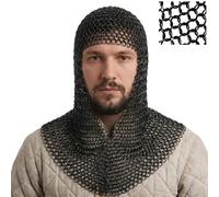 Mythrojan Chainmail Coif Medieval Knight Renaissance Armor Chain Mail Hood Viking LARP 16 Gauge Warrior Knight Cosplay Costume Accessories - Black