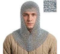 Mythrojan Chainmail Coif Medieval Knight Renaissance Armor Chain Mail Hood Viking LARP 16 Gauge Warrior Knight Medieval Reenactment Gear - Small Size