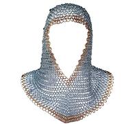 Mythrojan Chainmail Coif Medieval Knight Renaissance Armor Chain Mail Hood with Brass Edges Viking LARP Replica Warrior Knight Chian Mail Head Armour16 Gauge