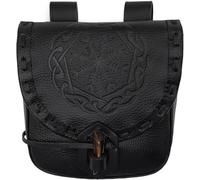 Mythrojan Leather Belt Pouch Renaissance Pouch Medieval Helm of Awe Embossing Pouch Viking Belt Coin Bag for LARP Fantasy Events, Ren Faire, Halloween - Black