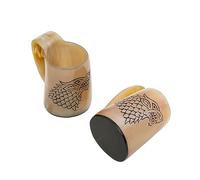 Mythrojan Lot de 2 chopes en forme de corne de loup sculpté pour bière, vin, hydromel Stein avec poignée Finition polie