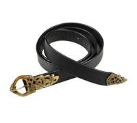 Mythrojan Medieval Black Leather Renaissance Viking Belt with Brass Buckle for Medieval Events, LARP, Renaissance, Ren Faire, Costume Parties, 60 Inches