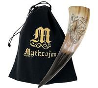 Mythrojan Medieval Drinking Horn,Viking Horn, Norse Horn Made with 100% Natural Authentic Horn for Cosplay LARP Medieval Events,Drinking Beer Mead Ale| Polished Finish Multi Coloured | 400 ml
