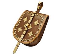 Mythrojan Medieval Leather Birka Bag Leather Belt Pouch Viking Birka Bag with Solid Brass Embossed Decoration for Viking Cosplay Reenactment SCA LARP - Brown