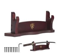 Mythrojan Medieval Sword Stand Solid Wood Horizontal Display Rack for Katana, Samurai, Gladiator, Crusader Swords Elegant Tabletop Holder, 1-Tier - Dark Brown