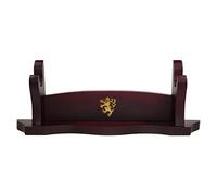 Mythrojan Medieval Sword Stand Solid Wood Horizontal Display Rack for Katana, Samurai, Gladiator, Crusader Swords Elegant Tabletop Holder, 1-Tier - Dark Brown