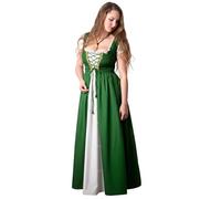 Mythrojan Medieval Traditional Women Renaissance Irish Celtic Dress Overdress Adult Costume, Chemise with Over Dress Medieval Renaissance Costume SCA LARP - Green, S/M