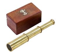 Mythrojan Mini télescope Pirate Spyglass en laiton pliable avec boîte en bois Petit télescope vintage Pirate Decore en laiton 15,2 cm - Marron clair