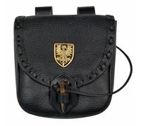 Mythrojan Pochette de Ceinture en Cuir Viking Sac de Ceinture Médiéval Accessoires de Costume Renaissance Sac de Taille LARP Cosplay Porte-Monnaie Antique Vintage Pochette à Monnaie - Noir