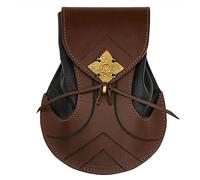 Mythrojan Pochette de ceinture médiévale en cuir de style viking avec plaque décorative en laiton, pochette en cuir de style Renaissance pour costumade de LARP, 20,8 x 15,5 cm, marron