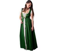 Mythrojan Renaissance Women Dress Medieval Traditional Irish Long Sleeve Overdress for Fantasy Party, Cosplay, Fancy Dress, Gothic Costume, LARping Costume - Green, 2XL/3XL
