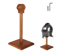 Mythrojan Wooden Helmet Stand Solid Medieval Roman Viking Helmet Display Holder Mask Display Templar Spartan Cosplay Larp Knight Holder, Natural - 16 Inches