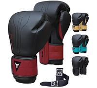 Mytra Fusion Gants de Boxe Inclus avec Bandes de Boxe Gratuite Hommes & Femmes MMA Training Muay Thai Gants (14-oz, Black/Maroon)