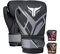 Mytra Fusion Gants de boxe pour enfants Gants de boxe junior avec paume ventilée MMA, Muay Thai, sparring, combat, gants de frappe (Black/Grey, 4-oz)