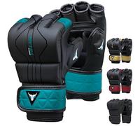 Mytra Fusion Gants MMA avec Paume ventilée Ouverte Gants Sparring MMA Kickboxing, grappinage, Formation, Cage Combattant des Gants d'arts Martiaux Mixtes (L, Black/Turquoise)