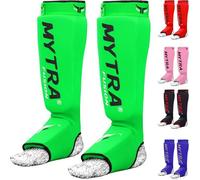 Mytra Fusion Protège Tibia + Pied MMA Kick Boxing Sports de Combats - Vert S/M