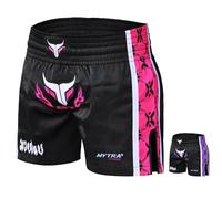 Mytra Fusion Short Muay Thai Femme Short de Combat en Cage, Short Boxe Thai Femme Short Sport de Combat pour l'entraînement au Grappling et aux Arts Martiaux (Black/Pink, XXL)