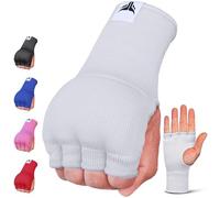 Mytra Fusion sous Gants Boxe Rembourré en Gel Bandes Boxe sans Longues Bretelles Hommes et Femmes Élastique Bande Boxe pour MMA, Muay Thai, Kickboxing, Punching et Arts Martiaux (White, L/XL)