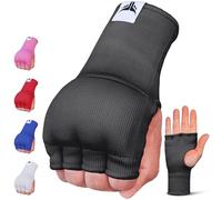 Mytra Fusion sous Gants Boxe Rembourré en Gel Bandes Boxe sans Longues Bretelles Hommes et Femmes Élastique Bande Boxe pour MMA, Muay Thai, Kickboxing, Punching et Arts Martiaux (Black, S/M)