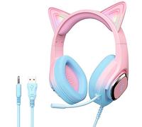 Mytrix Casque de jeu oreilles de chat, micro rotatif à 360°, casque antibruit doux, effet de lumière dégradé RVB