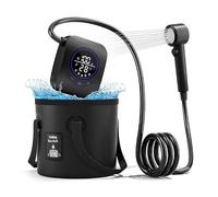 Mytrix Douche portable pour camping, pompe de douche rechargeable 8000 mAh avec écran LED intelligent, seau pliable de 18,9 l (noir)