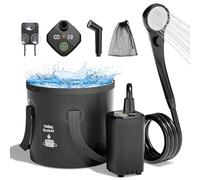 Mytrix Kit Complet de Douche de Camping Portable amélioré, Pompe Rechargeable de 6000 mAh avec écran Intelligent, tête de pulvérisation Multi-Mode, Seau d'eau à 5 Vitesses, Noir