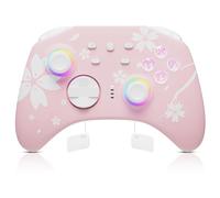 Mytrix Manette Pro sans Fil pour Switch/Switch Lite/Switch OLED, Bluetooth Contrôleur Manette avec Prise Casque, Turbo, Fonction de Réveil, 6-Axis Gyro, Vibrations Réglables, Sakura Rose