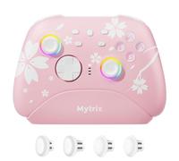 Mytrix Manettes Wireless Pro avec station de chargement, manette Bluetooth rose avec joysticks à effet Hall/déclencheur Hall (pas de dérive) pour Nintendo Switch, Windows PC iOS Android Steam