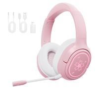 Mytrix Sakura Casque de jeu sans fil pour PC, PS4, PS5, Mac, Switch, pilotes de 50 mm, 2,4 GHz et casque de jeu Bluetooth avec microphone antibruit, casque supra-auriculaire pour Xbox avec fil - Rose