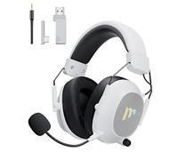 Mytrix Tac Master Casque de jeu sans fil 2,4 GHz avec microphone antibruit pour PC, PS4, PS5, Mac, Bluetooth 5.3 avec lumière RVB, son surround, batterie 48 heures Blanc