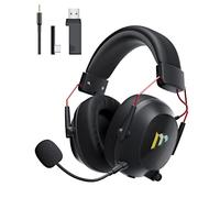 Mytrix Tac Master Casque de jeu sans fil 2,4 GHz avec microphone antibruit pour PC, PS4, PS5, Mac, Bluetooth 5.3 avec lumière RVB, son surround, batterie 48 heures Noir