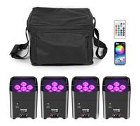mytueetp Pack de 4 projecteurs LED Par batterie rechargeable avec sac 108W RGBWA+UV LED Lumière de fête sans fil avec télécommande/APP/contrôle DMX512 éclairage de scène pour mariages soirées DJ scène