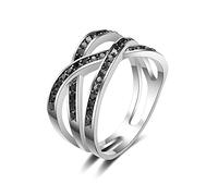 Mytys Bague large vintage classique en marcassite noire avec rangées de cristaux, Pierre, Marcassite