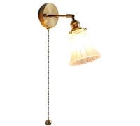 MYUYEE Applique Murale Vintage Dorée, Verre Blanc Dépoli, Style Milieu du Siècle, Interrupteur À Tirette, Réglable, en Laiton, pour Chambre, Salle De Bain, Salon.