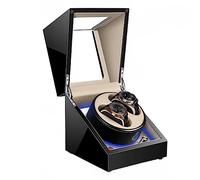 MYUYEE Caricatore Automatico per 2+0 Orologi Con Motore Silenzioso, Display per La Carica Degli Orologi, Esterno in Pelle Di Alta Qualità, Luce LED Blu per Orologi Da Polso(C-2+0)