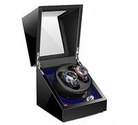 MYUYEE Caricatore Automatico per 2+0 Orologi Con Motore Silenzioso, Display per La Carica Degli Orologi, Esterno in Pelle Di Alta Qualità, Luce LED Blu per Orologi Da Polso(A-2+0)