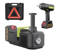 MYUYEE Cric Ciseaux Électrique sans Fil 12 V pour Voiture, Cric Hydraulique 5 Tonnes, Levage De 155 À 530 Mm, avec t Batterie 21 V (Kit Cric Ciseaux).(Clé À Molette 155-450 - 5 Tonnes)