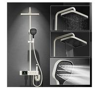 MYUYEE Ensemble de Robinet de Douche thermostatique 5 Fonctions Touches de Piano système de Douche 33 x 22 cm pommeau de Douche Cascade à Effet Pluie Affichage,Blanc cassé