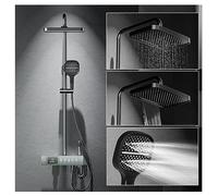 MYUYEE Ensemble de Robinet de Douche thermostatique 5 Fonctions Touches de Piano système de Douche 33 x 22 cm pommeau de Douche Cascade à Effet Pluie Affichage,Gris Pistolet